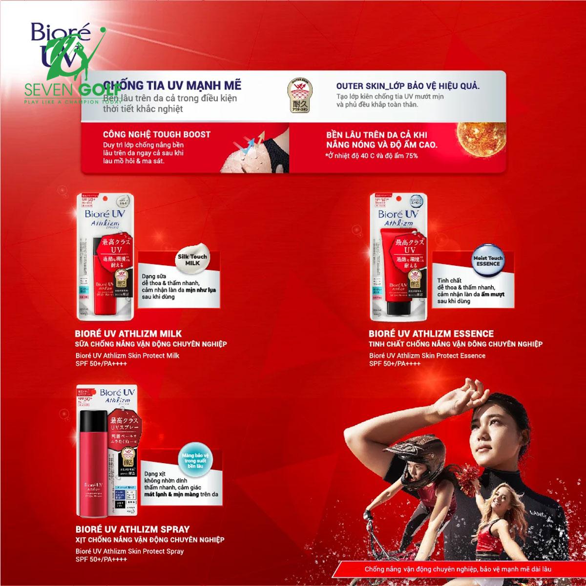 Kem chống nắng vận động chuyên nghiệp dạng xịt Biore UV Athlizm 50SPF (90 Ml) Spray